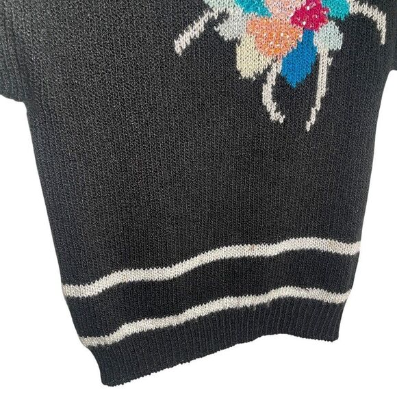 Knit Knacks Sweater Women's XS Black Floral Pullover Vintage Short Sleeve - Picture 3 of 8
